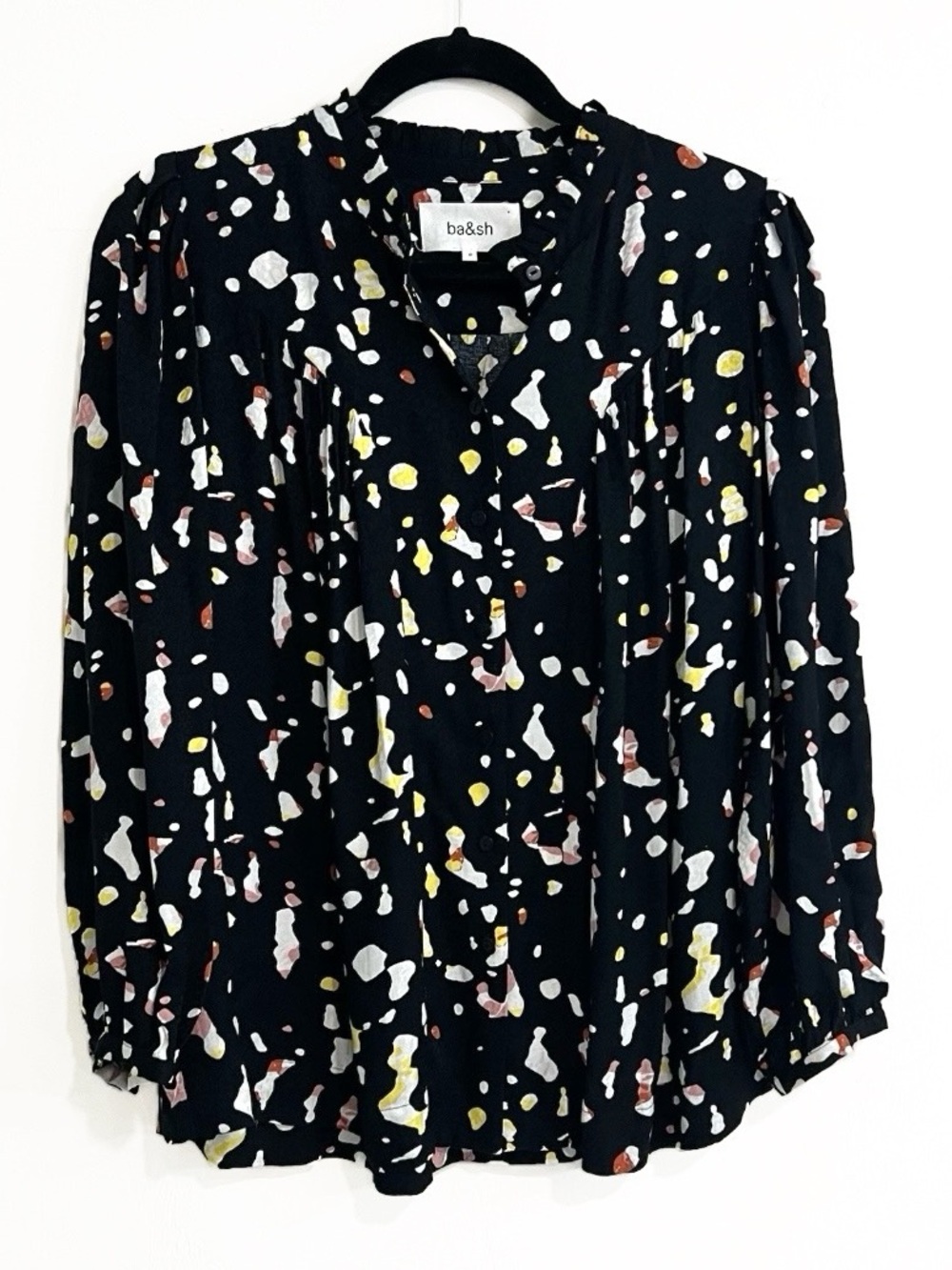 BA&SH Chemise Tonka Button Down Splatter Shirt Black Size 0 Business Workwear